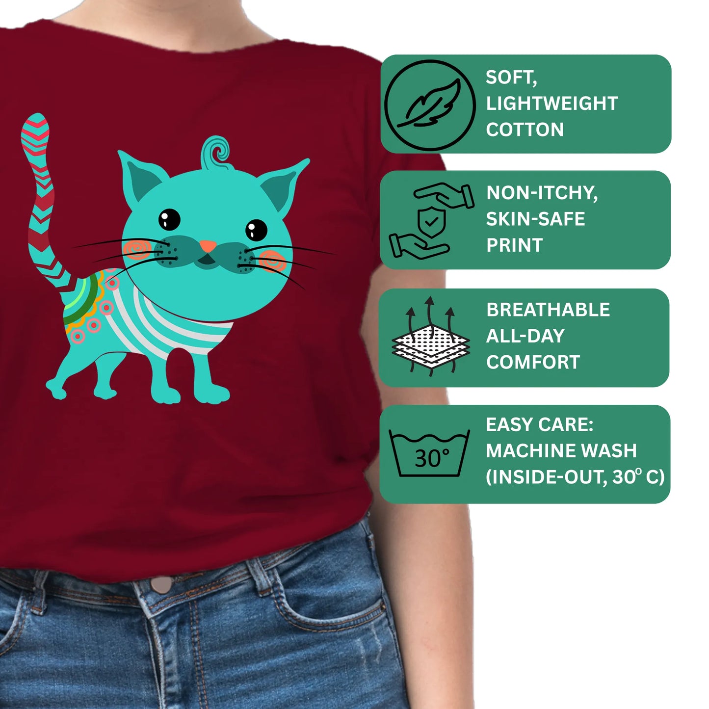 PAINTZSTORIES An adorned cat Unisex Cotton Round Neck T-Shirt | Stylish Regular Fit Tee for Men & Women–Soft & Breathable Fabric, Casual Daily Wear, Easy Care, Straight Hem, Comfortable Everyday Fit