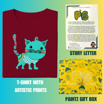 PAINTZSTORIES An adorned cat Unisex Cotton Round Neck T-Shirt | Stylish Regular Fit Tee for Men & Women–Soft & Breathable Fabric, Casual Daily Wear, Easy Care, Straight Hem, Comfortable Everyday Fit