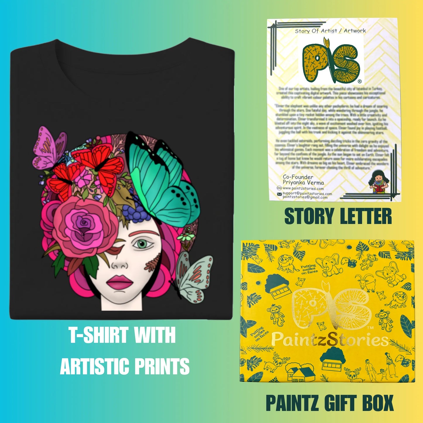 PAINTZSTORIES Butterfly Lady Unisex Cotton Round Neck T-Shirt | Modern Stylish Regular Fit Tee for Men & Women–Soft & Breathable Fabric, Casual Wear, Easy Care, Straight Hem, Comfortable Everyday Fit