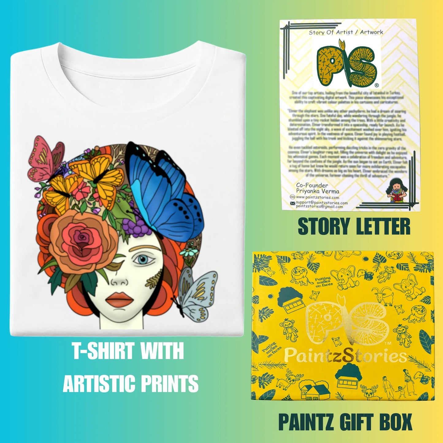 PAINTZSTORIES Butterfly Lady Unisex Cotton Round Neck T-Shirt | Modern Stylish Regular Fit Tee for Men & Women–Soft & Breathable Fabric, Casual Wear, Easy Care, Straight Hem, Comfortable Everyday Fit