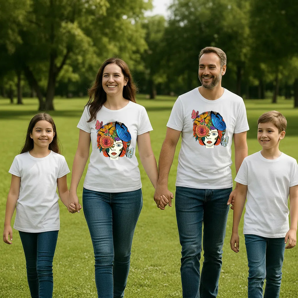 PAINTZSTORIES Butterfly Lady Unisex Cotton Round Neck T-Shirt | Modern Stylish Regular Fit Tee for Men & Women–Soft & Breathable Fabric, Casual Wear, Easy Care, Straight Hem, Comfortable Everyday Fit