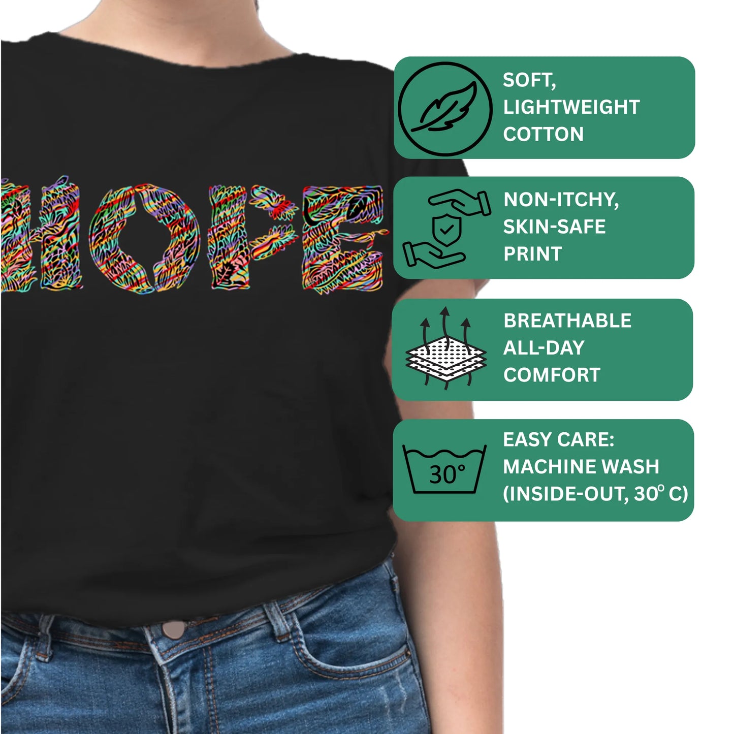 PAINTZSTORIES Essence of HOPE Unisex Cotton Round Neck T-Shirt | Modern Regular Fit Tee for Men & Women–Soft & Breathable Fabric, Casual Daily Wear, Easy Care, Straight Hem, Comfortable Everyday Fit