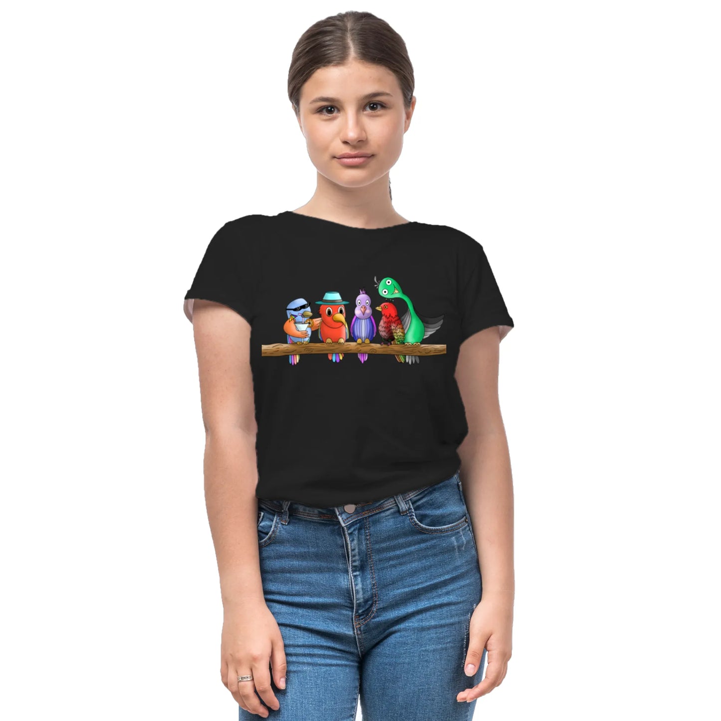 PAINTZSTORIES Five colourful Birds Unisex Cotton Round Neck T-Shirt | Modern Stylish Regular Fit Tee for Men & Women – Soft & Breathable Fabric, Casual Wear, Straight Hem, Comfortable Everyday Fit