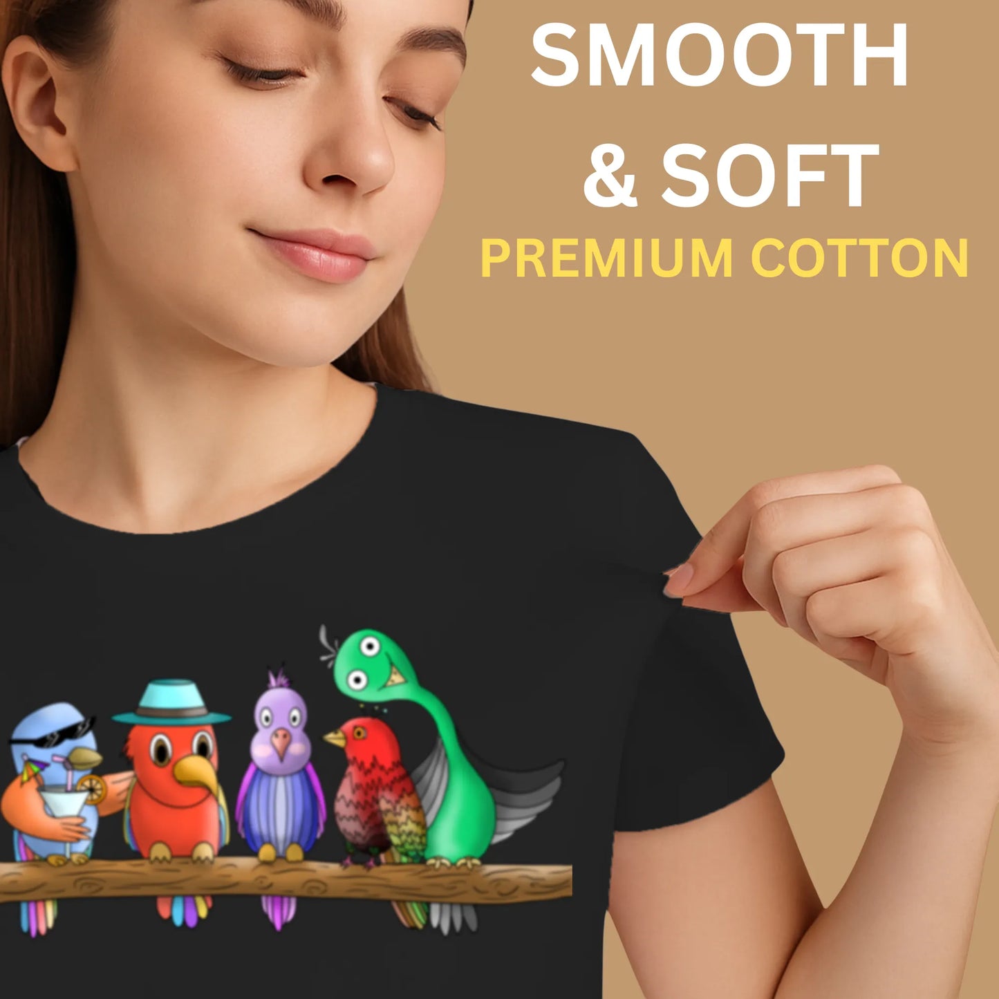 PAINTZSTORIES Five colourful Birds Unisex Cotton Round Neck T-Shirt | Modern Stylish Regular Fit Tee for Men & Women – Soft & Breathable Fabric, Casual Wear, Straight Hem, Comfortable Everyday Fit