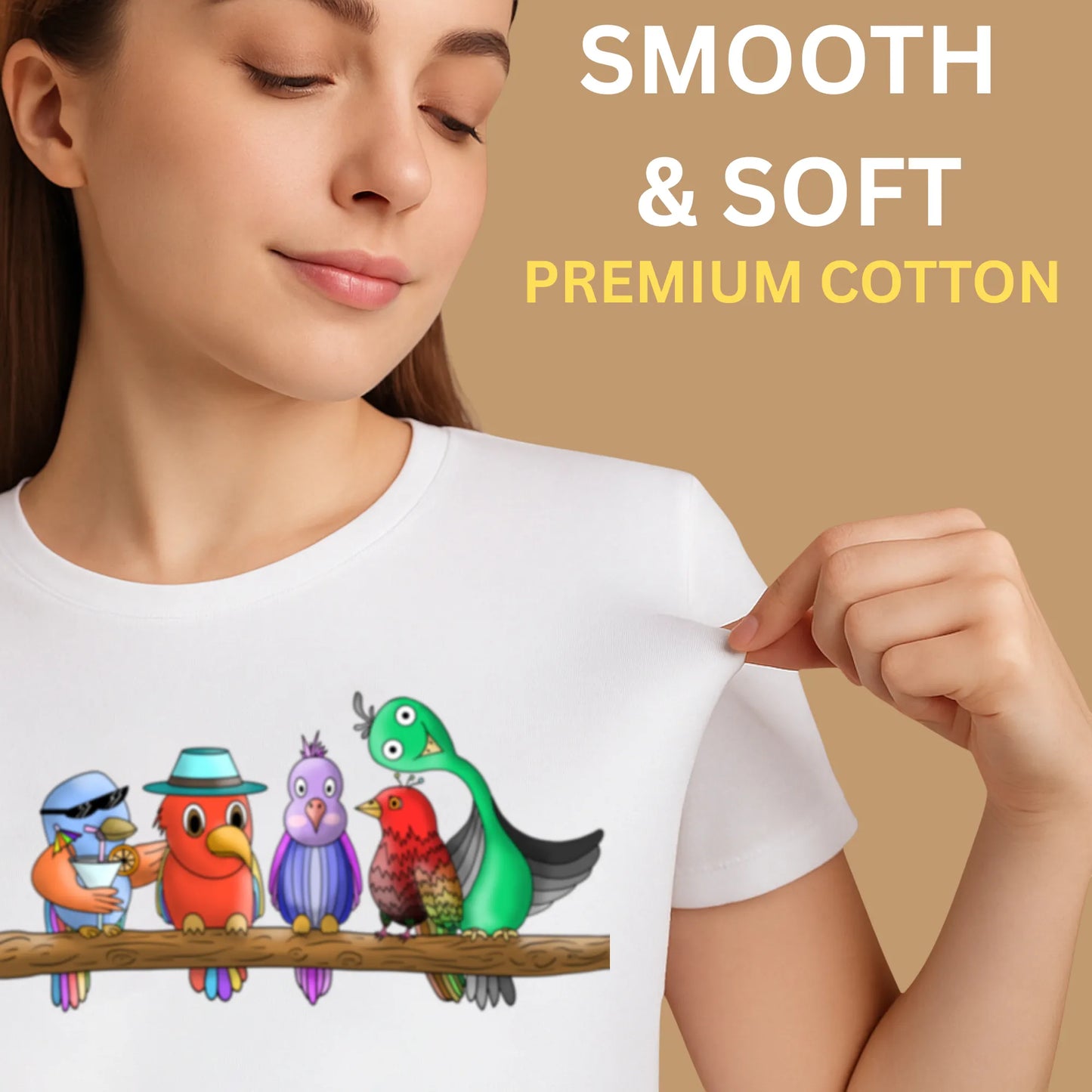 PAINTZSTORIES Five colourful Birds Unisex Cotton Round Neck T-Shirt | Modern Stylish Regular Fit Tee for Men & Women – Soft & Breathable Fabric, Casual Wear, Straight Hem, Comfortable Everyday Fit
