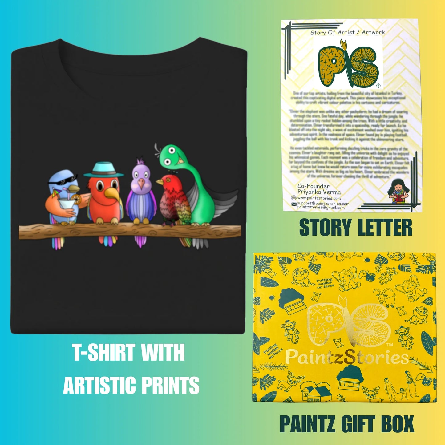 PAINTZSTORIES Five colourful Birds Unisex Cotton Round Neck T-Shirt | Modern Stylish Regular Fit Tee for Men & Women – Soft & Breathable Fabric, Casual Wear, Straight Hem, Comfortable Everyday Fit