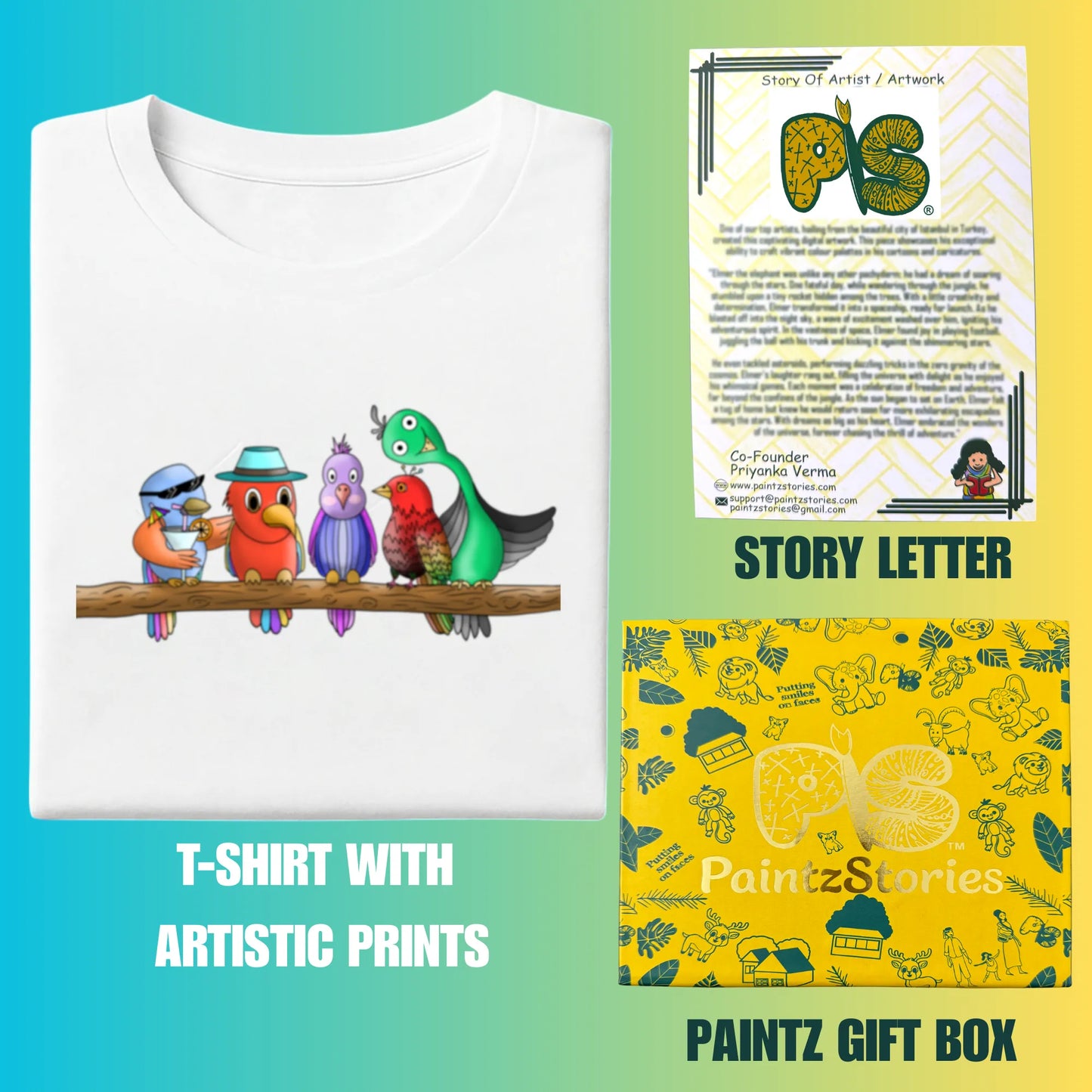 PAINTZSTORIES Five colourful Birds Unisex Cotton Round Neck T-Shirt | Modern Stylish Regular Fit Tee for Men & Women – Soft & Breathable Fabric, Casual Wear, Straight Hem, Comfortable Everyday Fit