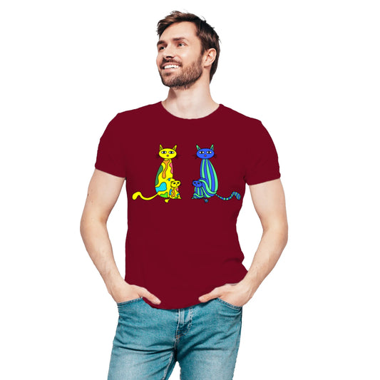 PAINTZSTORIES Four cats Unisex Cotton Round Neck T-Shirt | Modern Stylish Regular Fit Tee for Men & Women – Soft & Breathable Fabric, Casual Wear, Easy Care, Straight Hem, Comfortable Everyday Fit