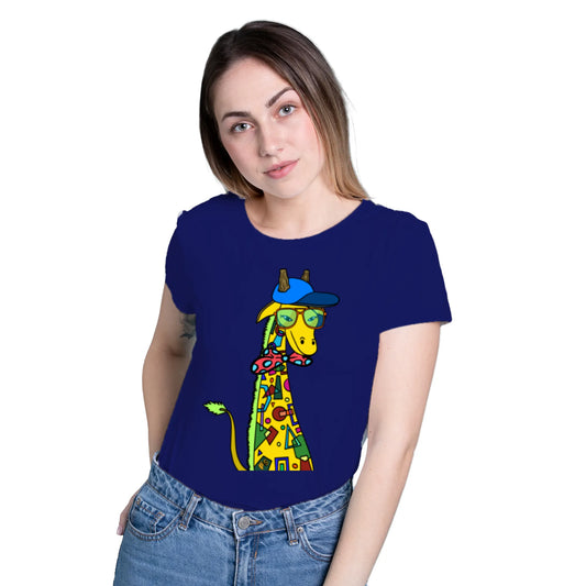 PAINTZSTORIES Giraffe with bow tie Unisex Cotton Round Neck T-Shirt | Modern Stylish Regular Fit Tee for Men & Women – Soft & Breathable Fabric, Casual Daily Wear, Easy Care, Comfortable Everyday Fit