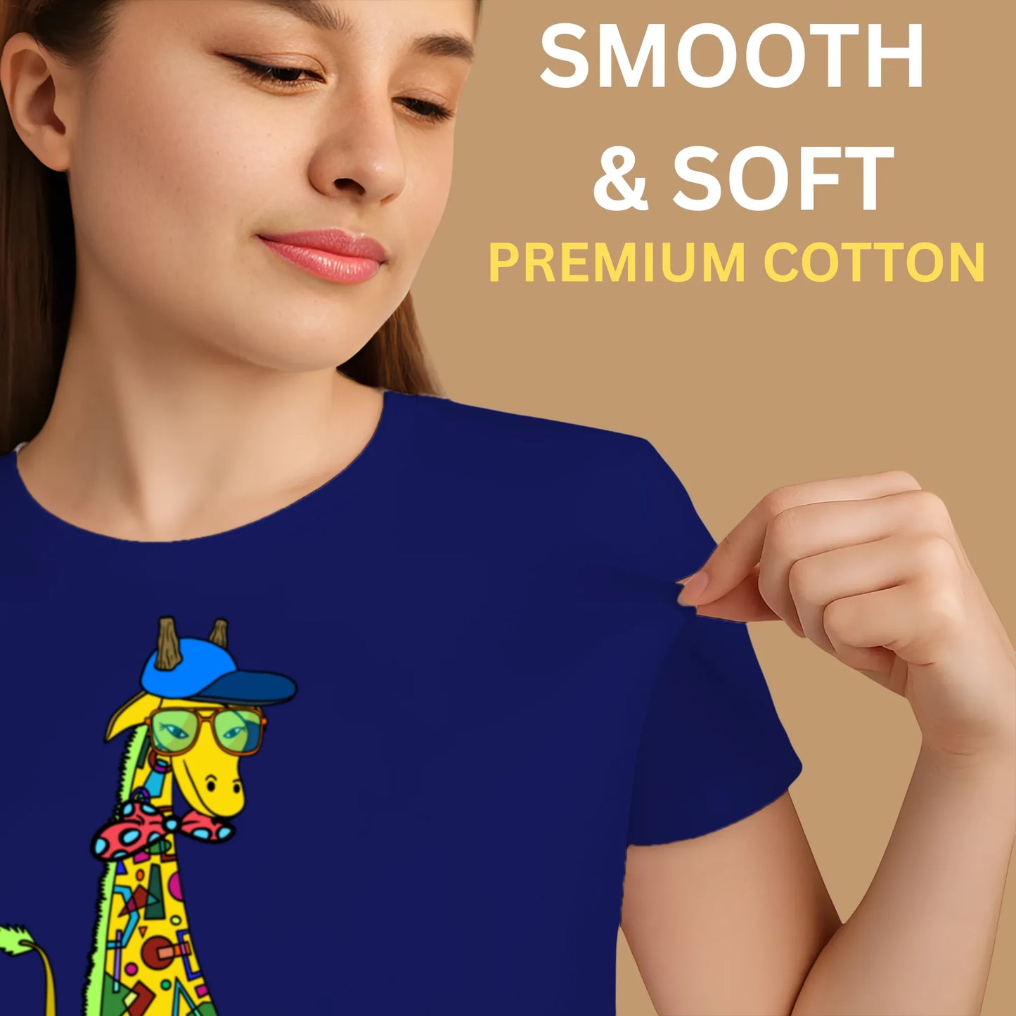 PAINTZSTORIES Giraffe with bow tie Unisex Cotton Round Neck T-Shirt | Modern Stylish Regular Fit Tee for Men & Women – Soft & Breathable Fabric, Casual Daily Wear, Easy Care, Comfortable Everyday Fit