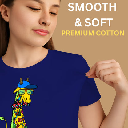 PAINTZSTORIES Giraffe with bow tie Unisex Cotton Round Neck T-Shirt | Modern Stylish Regular Fit Tee for Men & Women – Soft & Breathable Fabric, Casual Daily Wear, Easy Care, Comfortable Everyday Fit