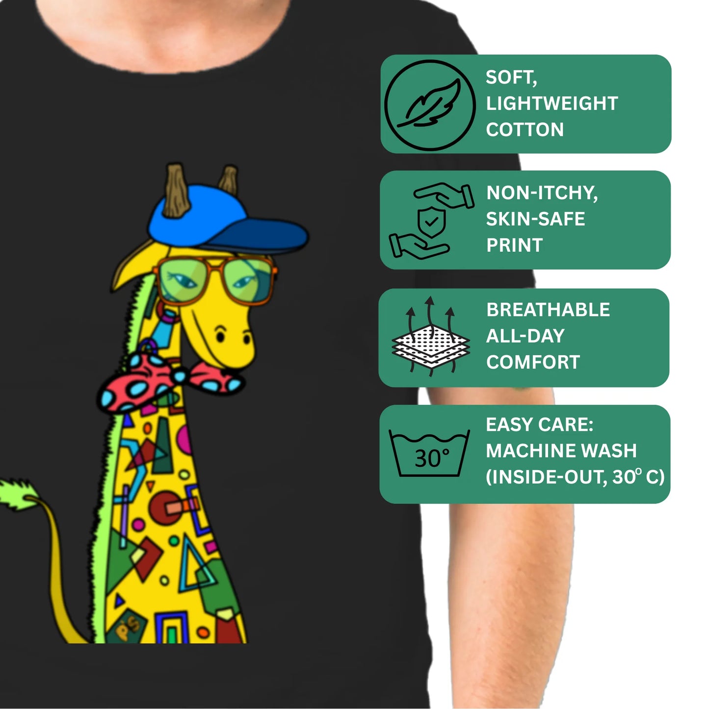 PAINTZSTORIES Giraffe with bow tie Unisex Cotton Round Neck T-Shirt | Modern Stylish Regular Fit Tee for Men & Women – Soft & Breathable Fabric, Casual Daily Wear, Easy Care, Comfortable Everyday Fit