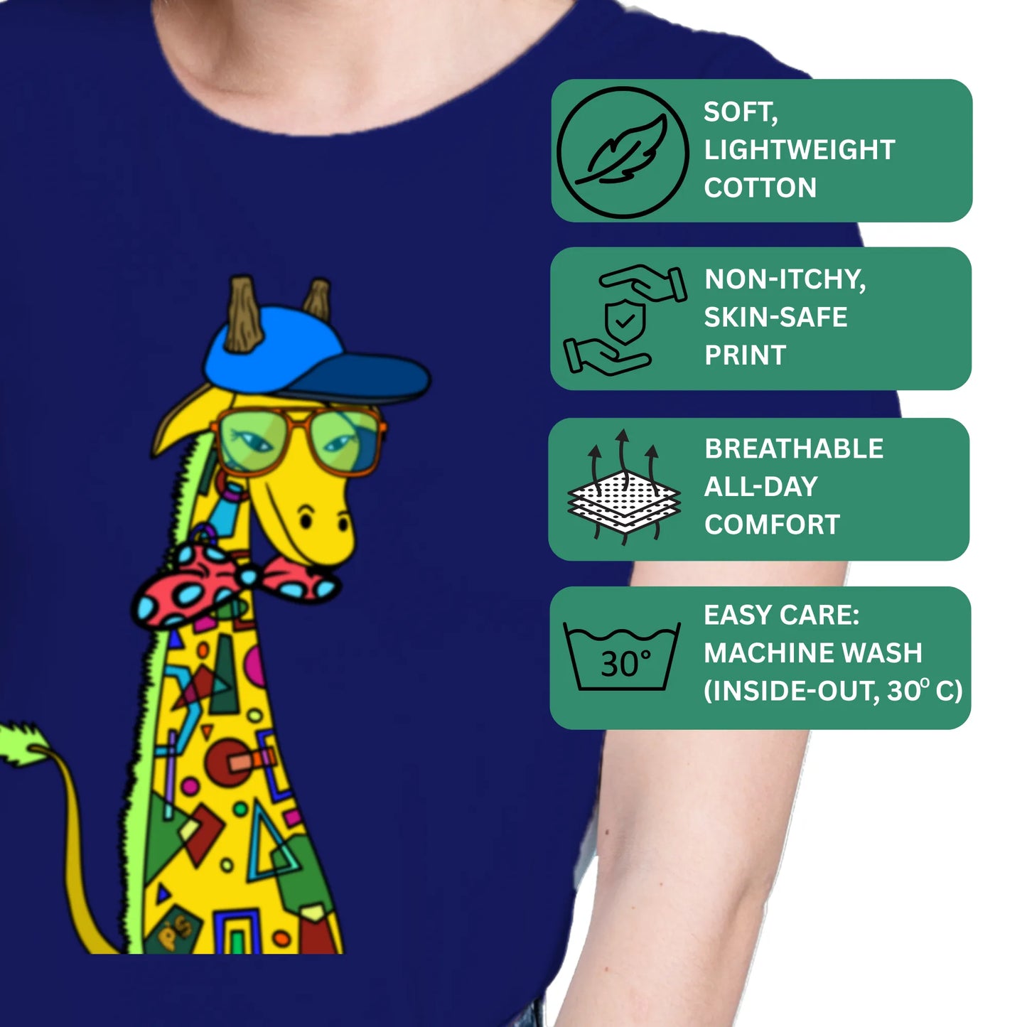 PAINTZSTORIES Giraffe with bow tie Unisex Cotton Round Neck T-Shirt | Modern Stylish Regular Fit Tee for Men & Women – Soft & Breathable Fabric, Casual Daily Wear, Easy Care, Comfortable Everyday Fit