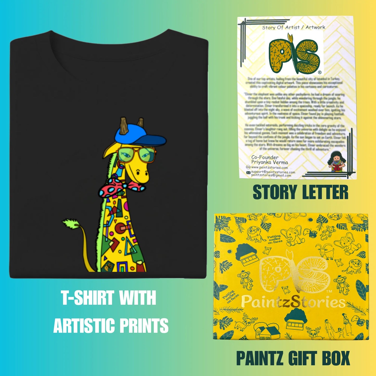 PAINTZSTORIES Giraffe with bow tie Unisex Cotton Round Neck T-Shirt | Modern Stylish Regular Fit Tee for Men & Women – Soft & Breathable Fabric, Casual Daily Wear, Easy Care, Comfortable Everyday Fit