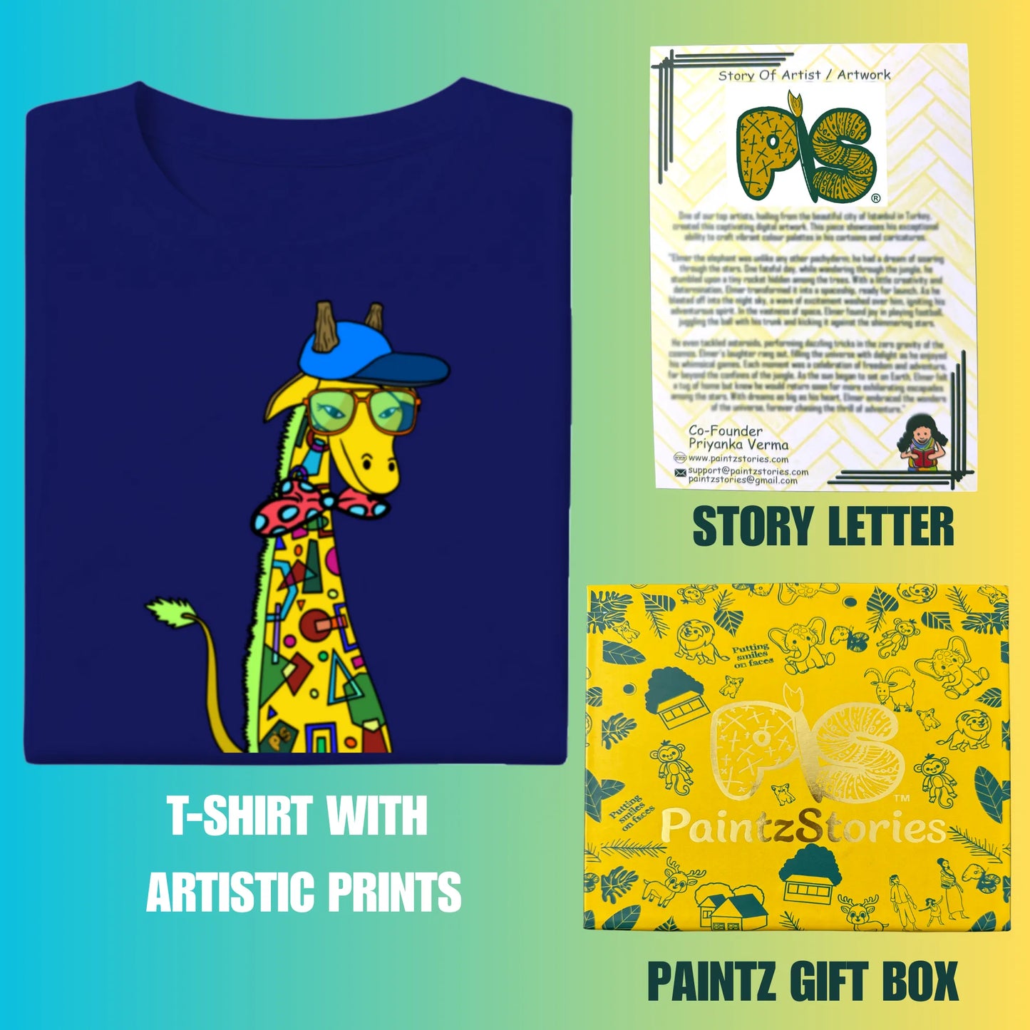 PAINTZSTORIES Giraffe with bow tie Unisex Cotton Round Neck T-Shirt | Modern Stylish Regular Fit Tee for Men & Women – Soft & Breathable Fabric, Casual Daily Wear, Easy Care, Comfortable Everyday Fit