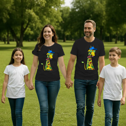 PAINTZSTORIES Giraffe with bow tie Unisex Cotton Round Neck T-Shirt | Modern Stylish Regular Fit Tee for Men & Women – Soft & Breathable Fabric, Casual Daily Wear, Easy Care, Comfortable Everyday Fit