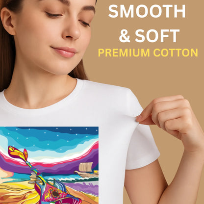 PAINTZSTORIES Harmonious Melodies Unisex Cotton Round Neck T-Shirt | Modern Stylish Regular Fit Tee for Men & Women – Soft & Breathable Fabric, Casual Daily Wear, Easy Care, Comfortable Everyday Fit