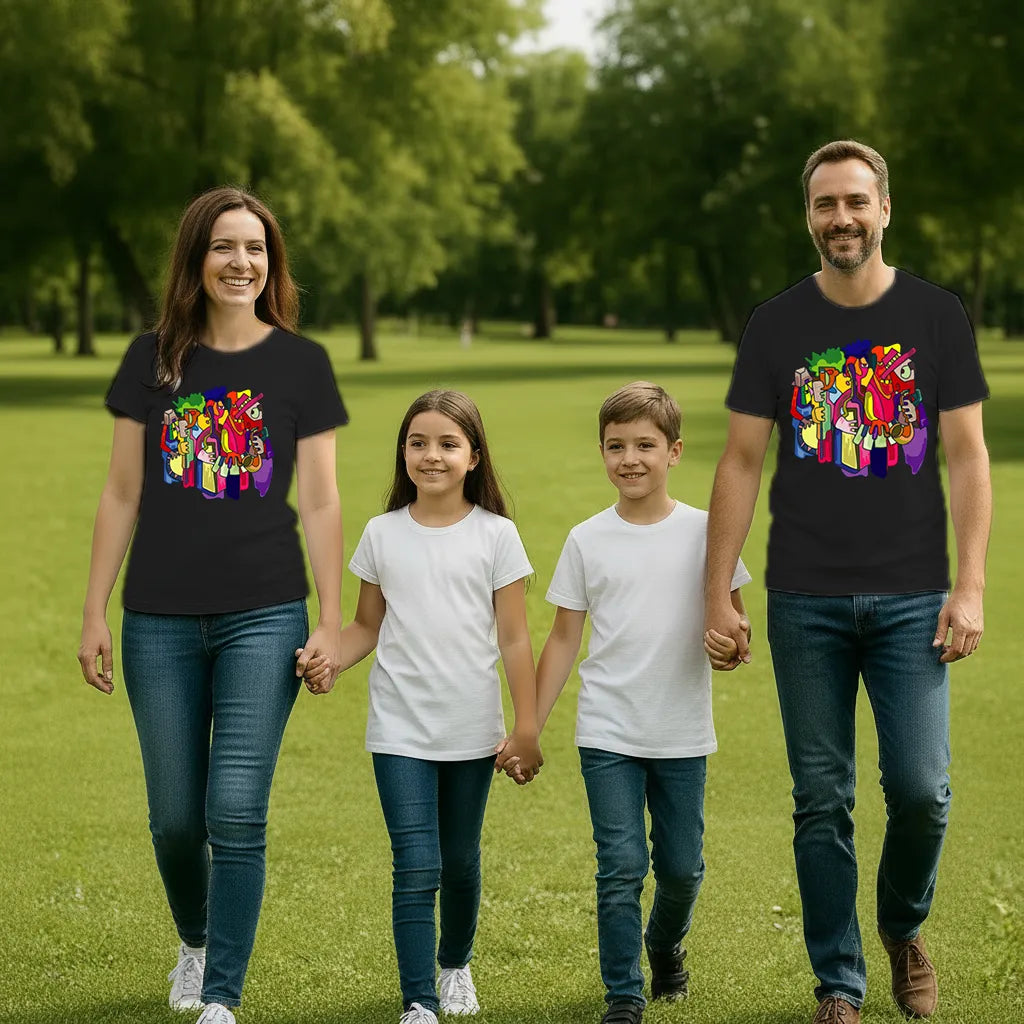 PAINTZSTORIES Harmony in Abstraction Unisex Cotton Round Neck T-Shirt | Modern Stylish Regular Fit Tee for Men & Women – Soft & Breathable Fabric, Easy Care, Straight Hem, Comfortable Everyday Fit