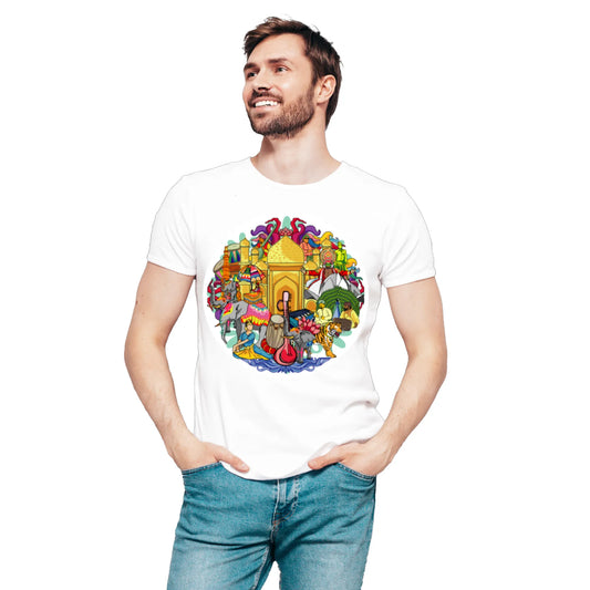 PAINTZSTORIES India's Rich Culture Unisex Cotton Round Neck T-Shirt | Modern Stylish Regular Fit Tee for Men & Women–Soft & Breathable Fabric, Casual Daily Wear, Straight Hem, Comfortable Everyday Fit