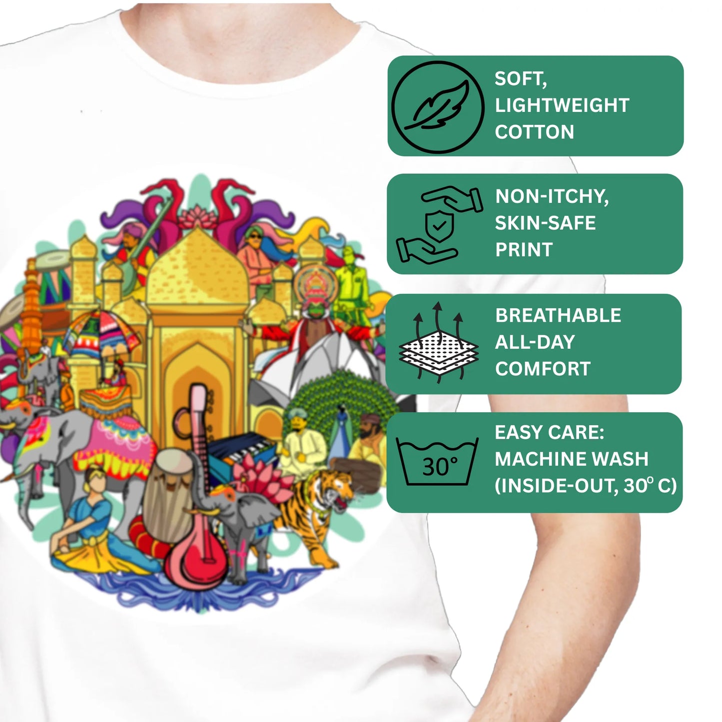 PAINTZSTORIES India's Rich Culture Unisex Cotton Round Neck T-Shirt | Modern Stylish Regular Fit Tee for Men & Women–Soft & Breathable Fabric, Casual Daily Wear, Straight Hem, Comfortable Everyday Fit