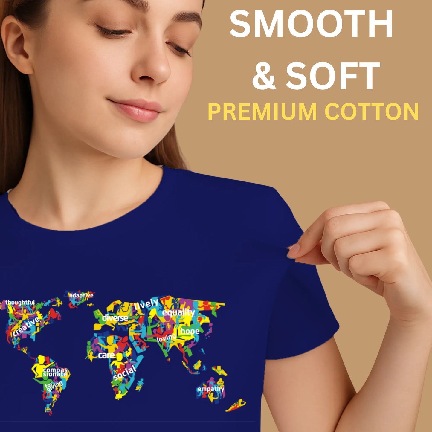 PAINTZSTORIES The Humanity Map Unisex Cotton Round Neck T-Shirt | Modern Regular Fit Tee for Men & Women–Soft & Breathable Fabric, Casual Daily Wear, Easy Care, Straight Hem, Comfortable Everyday Fit
