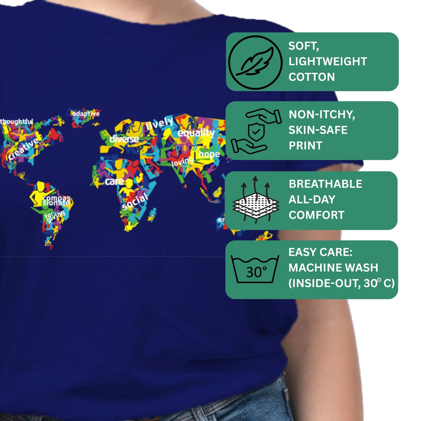 PAINTZSTORIES The Humanity Map Unisex Cotton Round Neck T-Shirt | Modern Regular Fit Tee for Men & Women–Soft & Breathable Fabric, Casual Daily Wear, Easy Care, Straight Hem, Comfortable Everyday Fit