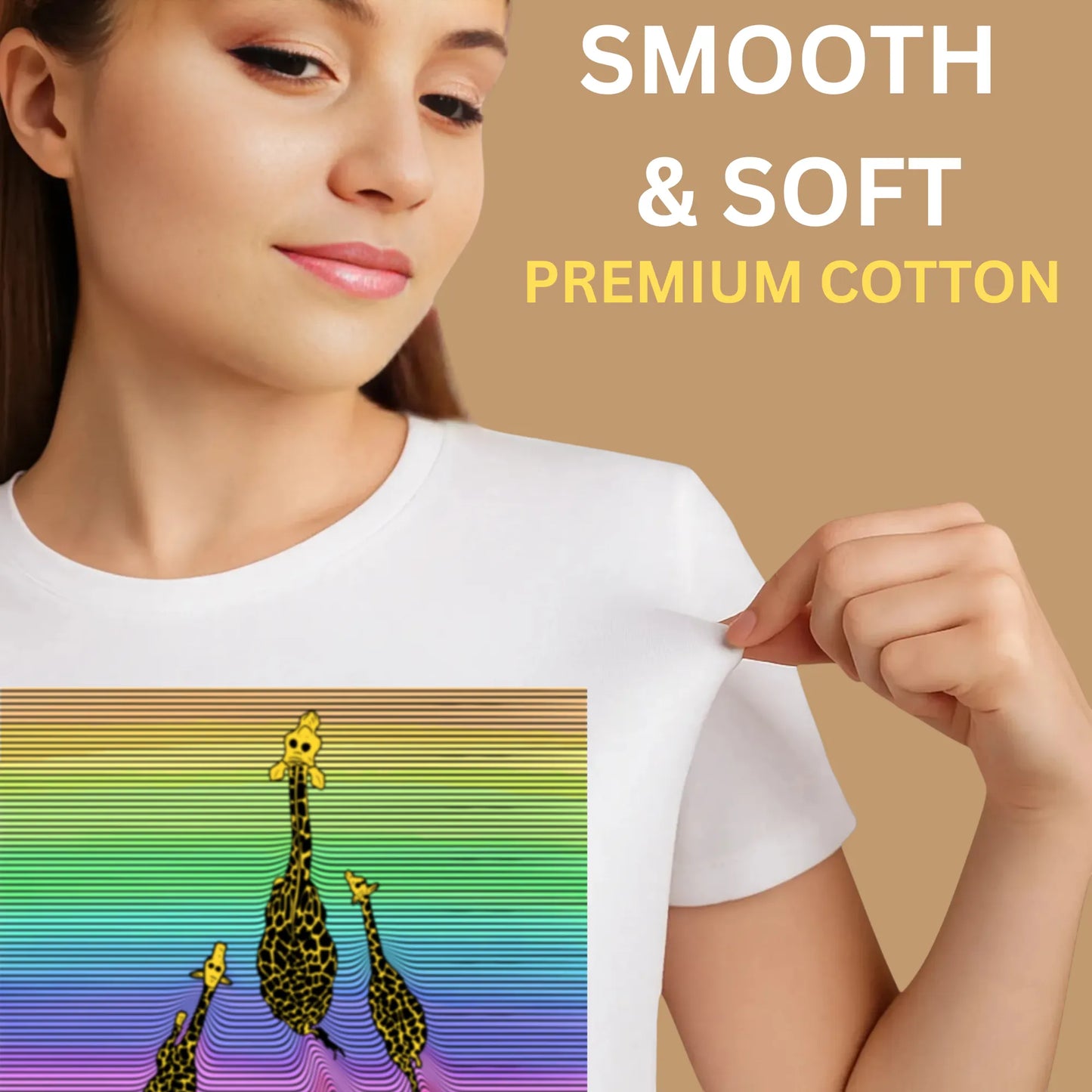 PAINTZSTORIES Three giraffes Unisex Cotton Round Neck T-Shirt | Modern Stylish Regular Fit Tee for Men & Women – Soft & Breathable Fabric, Casual Daily Wear, Straight Hem, Comfortable Everyday Fit