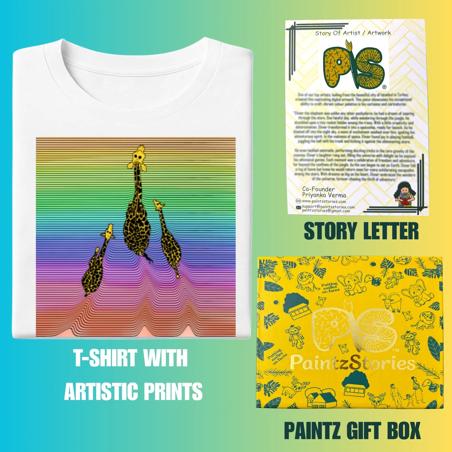 PAINTZSTORIES Three giraffes Unisex Cotton Round Neck T-Shirt | Modern Stylish Regular Fit Tee for Men & Women – Soft & Breathable Fabric, Casual Daily Wear, Straight Hem, Comfortable Everyday Fit