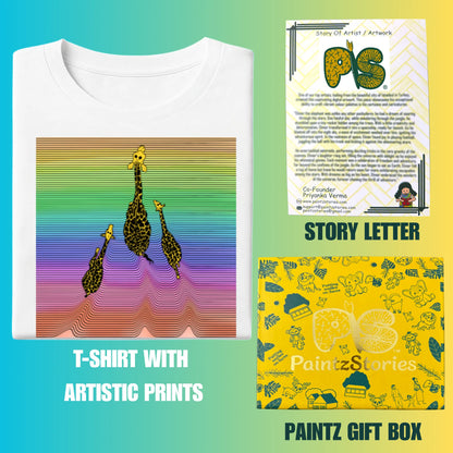 PAINTZSTORIES Three giraffes Unisex Cotton Round Neck T-Shirt | Modern Stylish Regular Fit Tee for Men & Women – Soft & Breathable Fabric, Casual Daily Wear, Straight Hem, Comfortable Everyday Fit