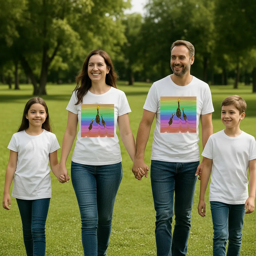 PAINTZSTORIES Three giraffes Unisex Cotton Round Neck T-Shirt | Modern Stylish Regular Fit Tee for Men & Women – Soft & Breathable Fabric, Casual Daily Wear, Straight Hem, Comfortable Everyday Fit