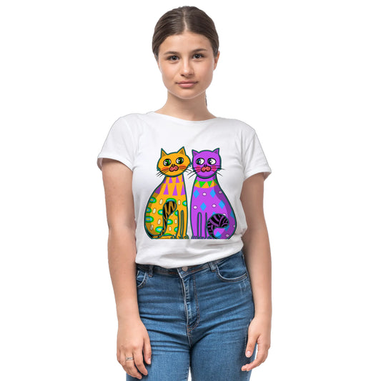 PAINTZSTORIES Two fancy cats Unisex Cotton Round Neck T-Shirt | Modern Stylish Regular Fit Tee for Men & Women – Soft & Breathable Fabric, Casual Daily Wear, Straight Hem, Comfortable Everyday Fit