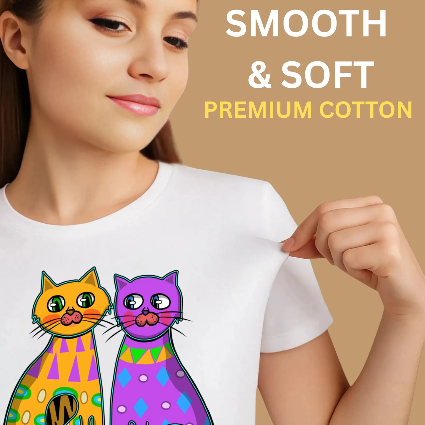 PAINTZSTORIES Two fancy cats Unisex Cotton Round Neck T-Shirt | Modern Stylish Regular Fit Tee for Men & Women – Soft & Breathable Fabric, Casual Daily Wear, Straight Hem, Comfortable Everyday Fit