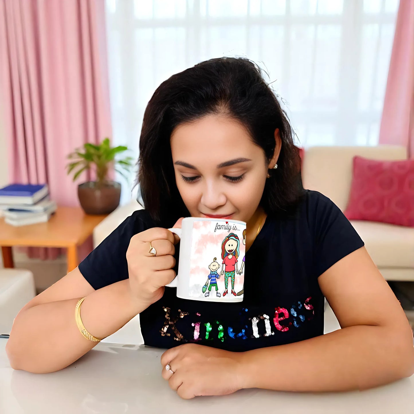 PAINTZSTORIES A Joyful Family Artistic Ceramic Coffee Mug with Digital Print by Global Artists | Durable Ceramic Cup for Coffee, Tea & Cold Beverages | Printed Mug for Birthday Gift | 350ml