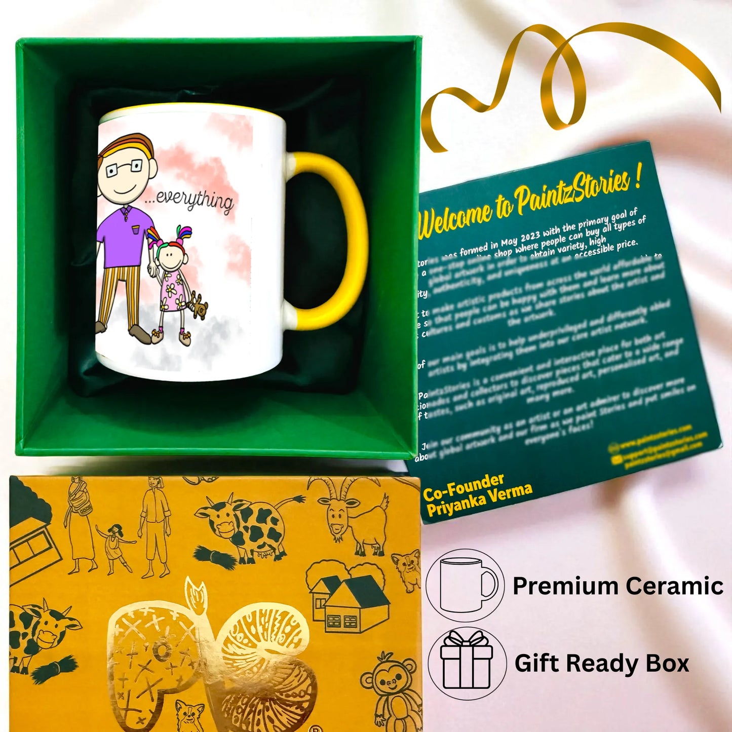 PAINTZSTORIES A Joyful Family Artistic Ceramic Coffee Mug with Digital Print by Global Artists | Durable Ceramic Cup for Coffee, Tea & Cold Beverages | Printed Mug for Birthday Gift | 350ml