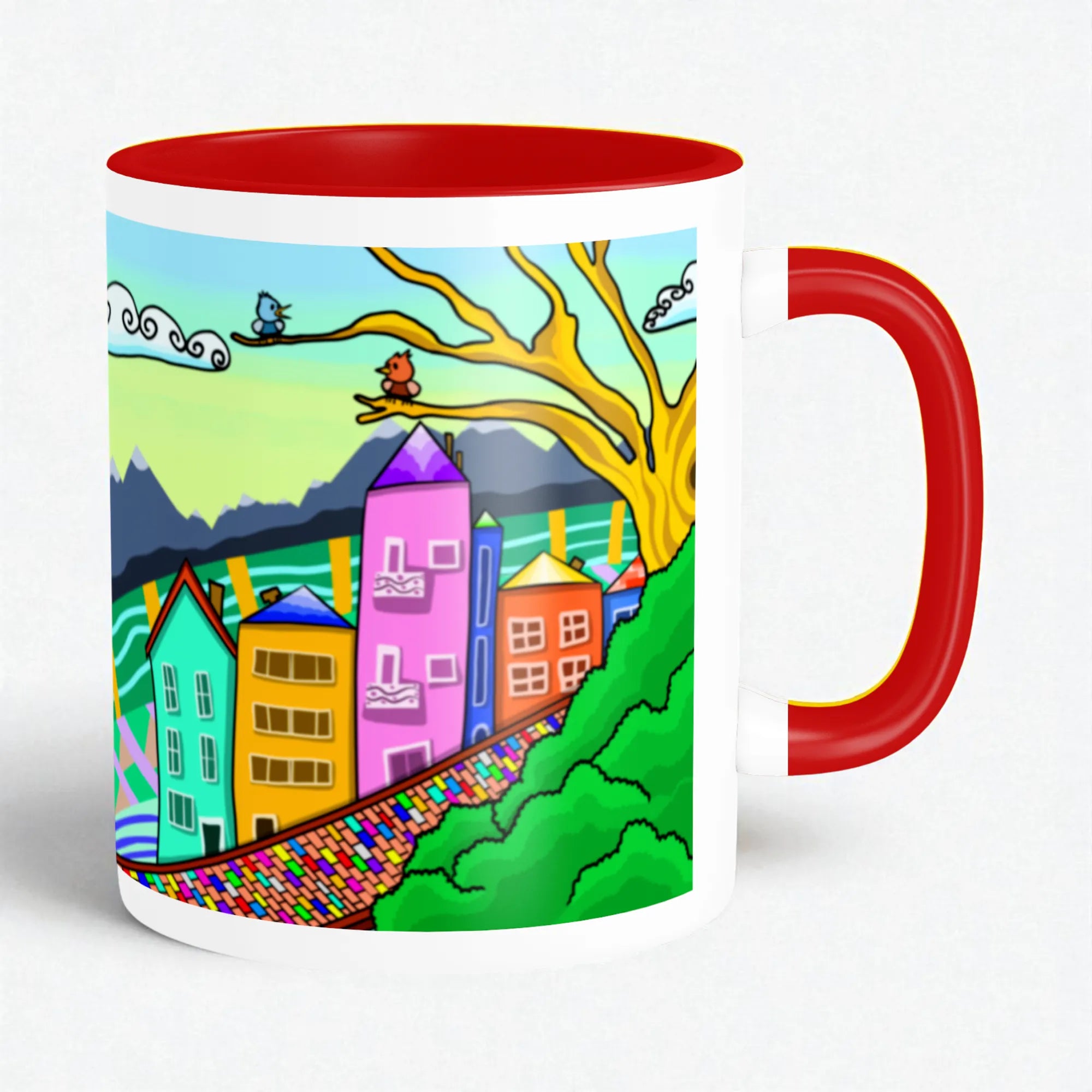 Lovely Town artistic ceramic coffee mug by PaintzStories