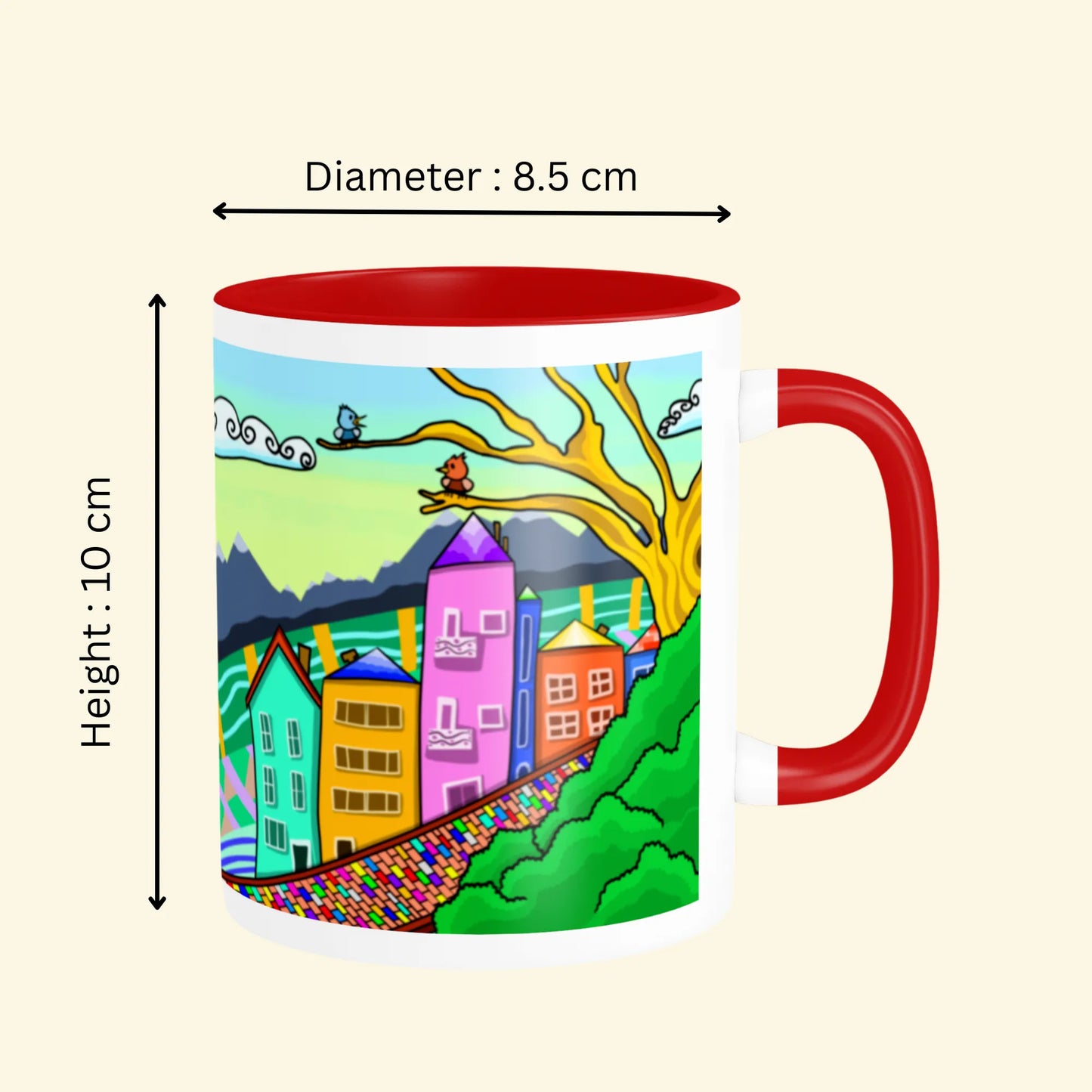 PAINTZSTORIES A Lovely Town Artistic Ceramic Coffee Mug with Digital Print by Global Artists | Durable Ceramic Cup for Coffee, Tea & Cold Beverages | Printed Mug for Birthday Gift | 350ml