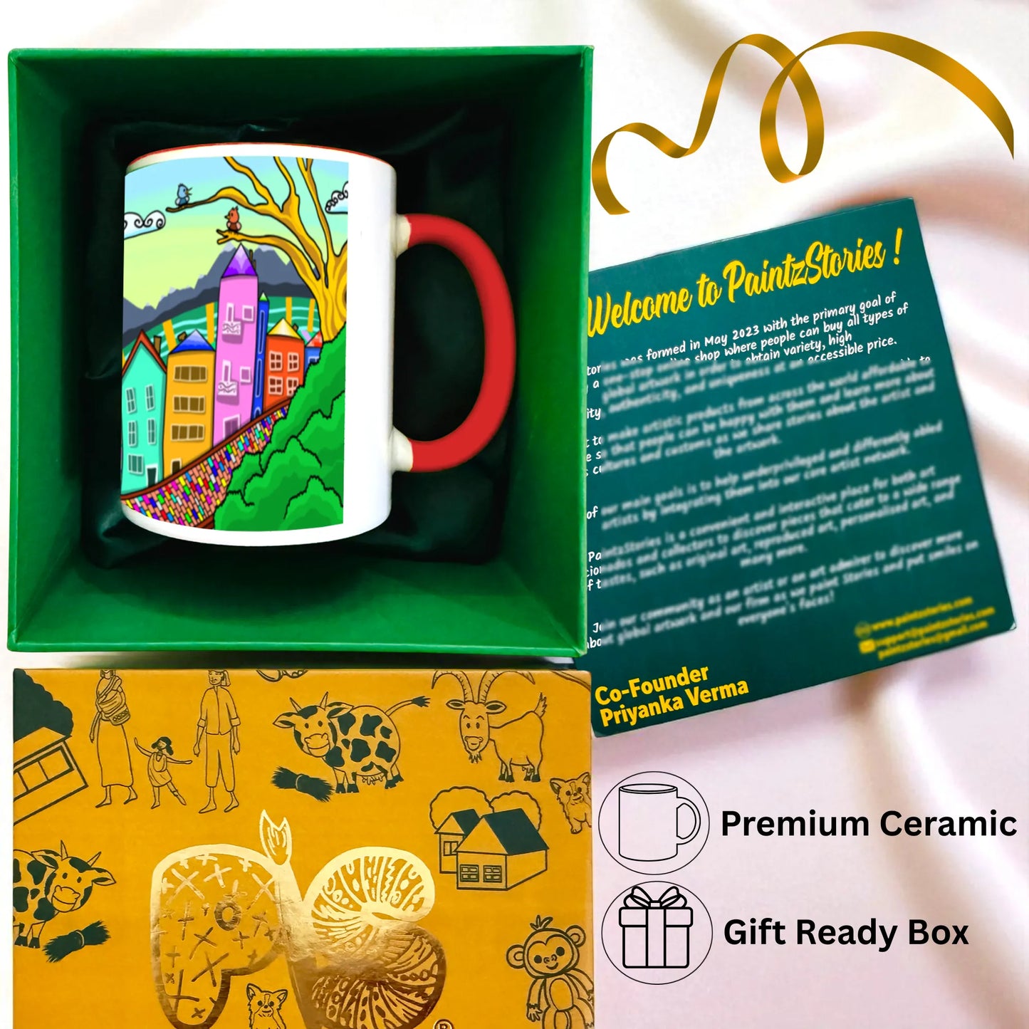 PAINTZSTORIES A Lovely Town Artistic Ceramic Coffee Mug with Digital Print by Global Artists | Durable Ceramic Cup for Coffee, Tea & Cold Beverages | Printed Mug for Birthday Gift | 350ml