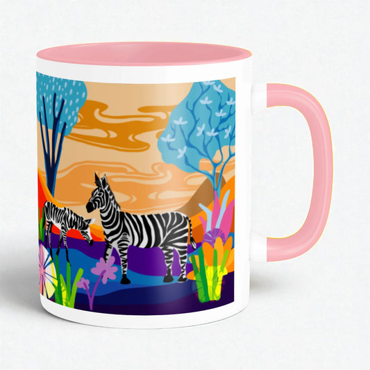 PAINTZSTORIES A Pair of Zebras Artistic Ceramic Coffee Mug with Digital Print by Global Artists | Durable Ceramic Cup for Coffee, Tea & Cold Beverages | Printed Mug for Birthday Gift | 350ml