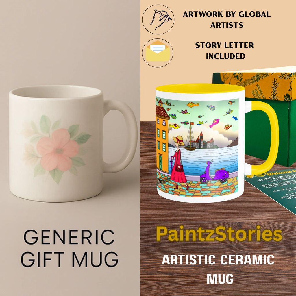 Walking Lady mug compared with standard mug