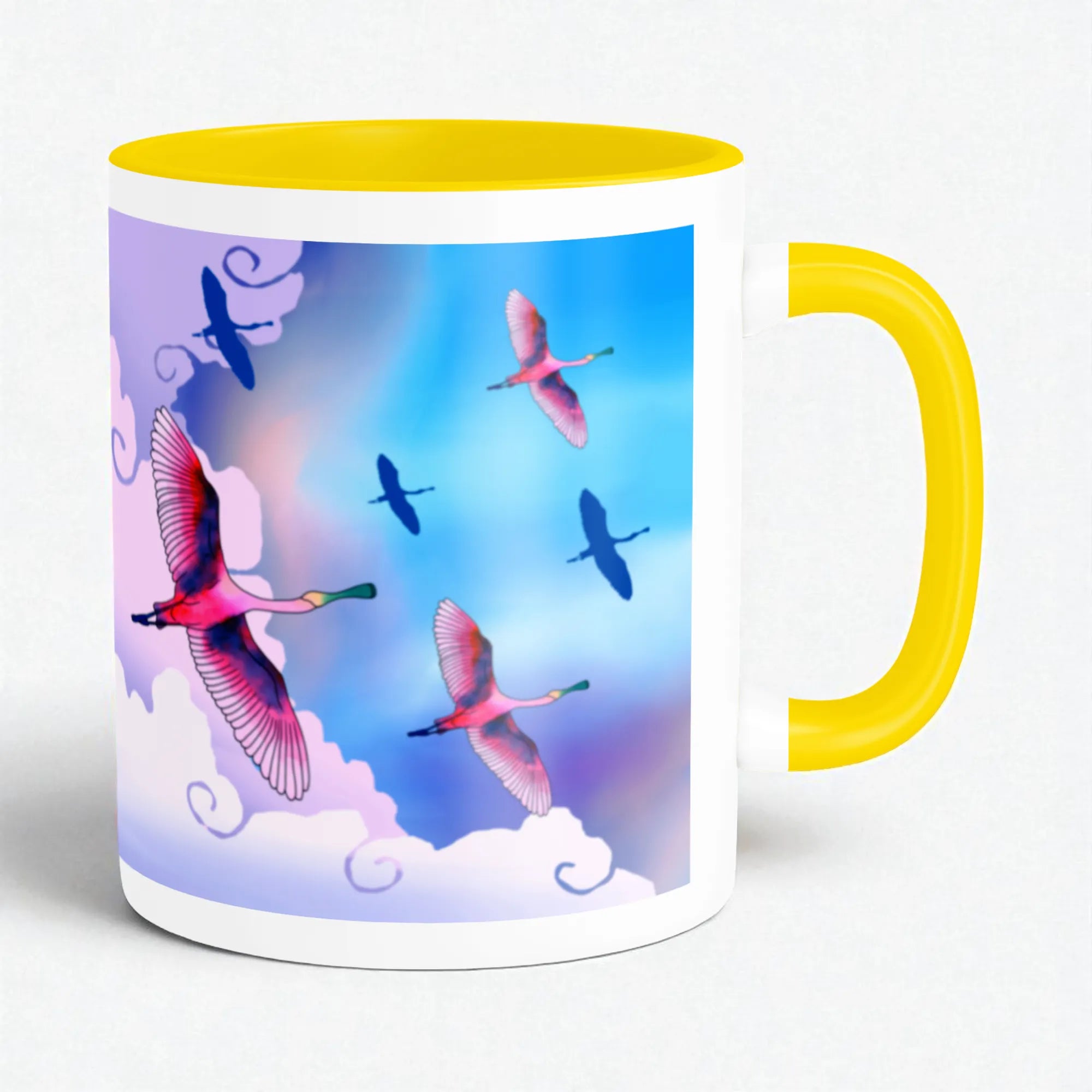 Birds in Sky artistic ceramic coffee mug by PaintzStories