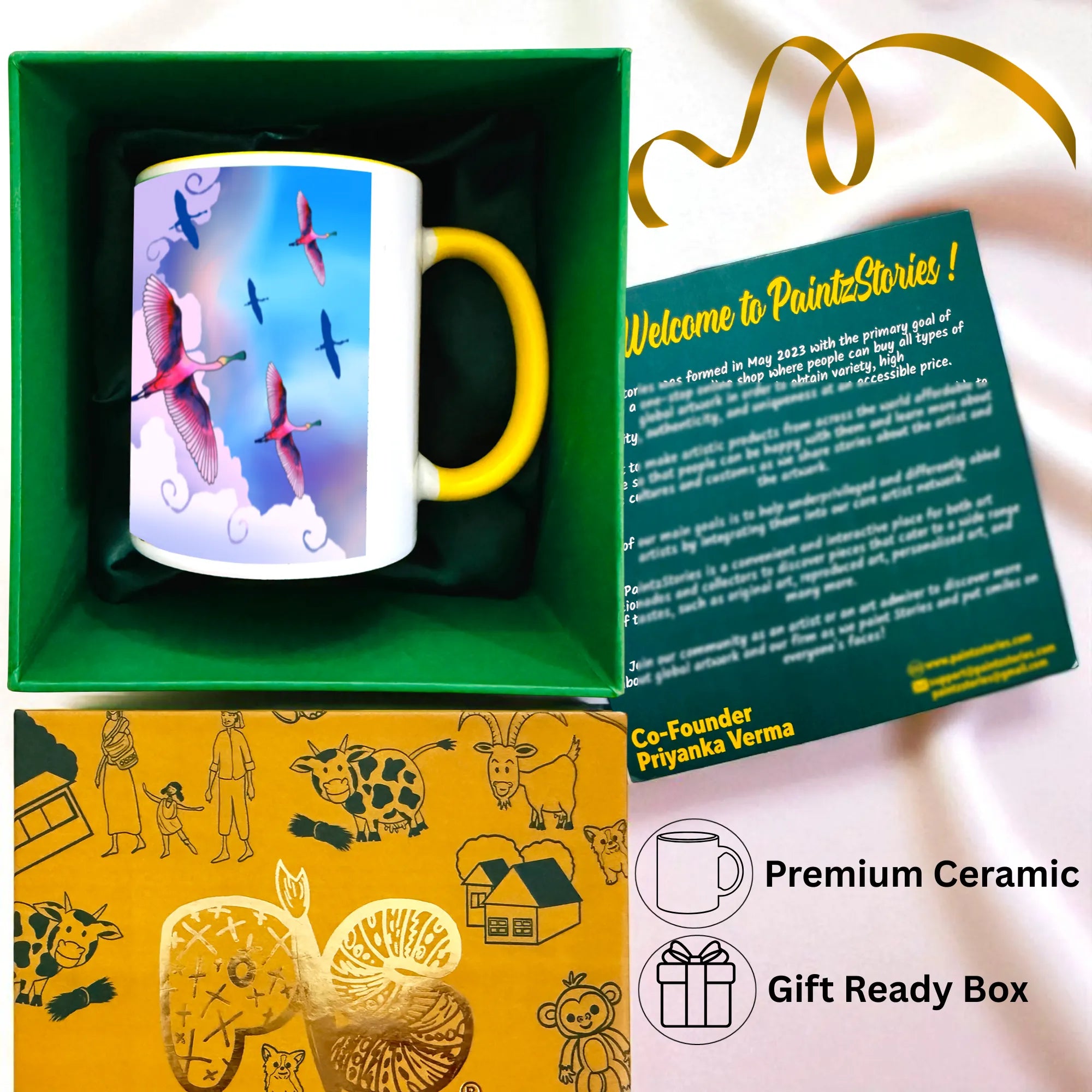 Birds in Sky mug inside gift box