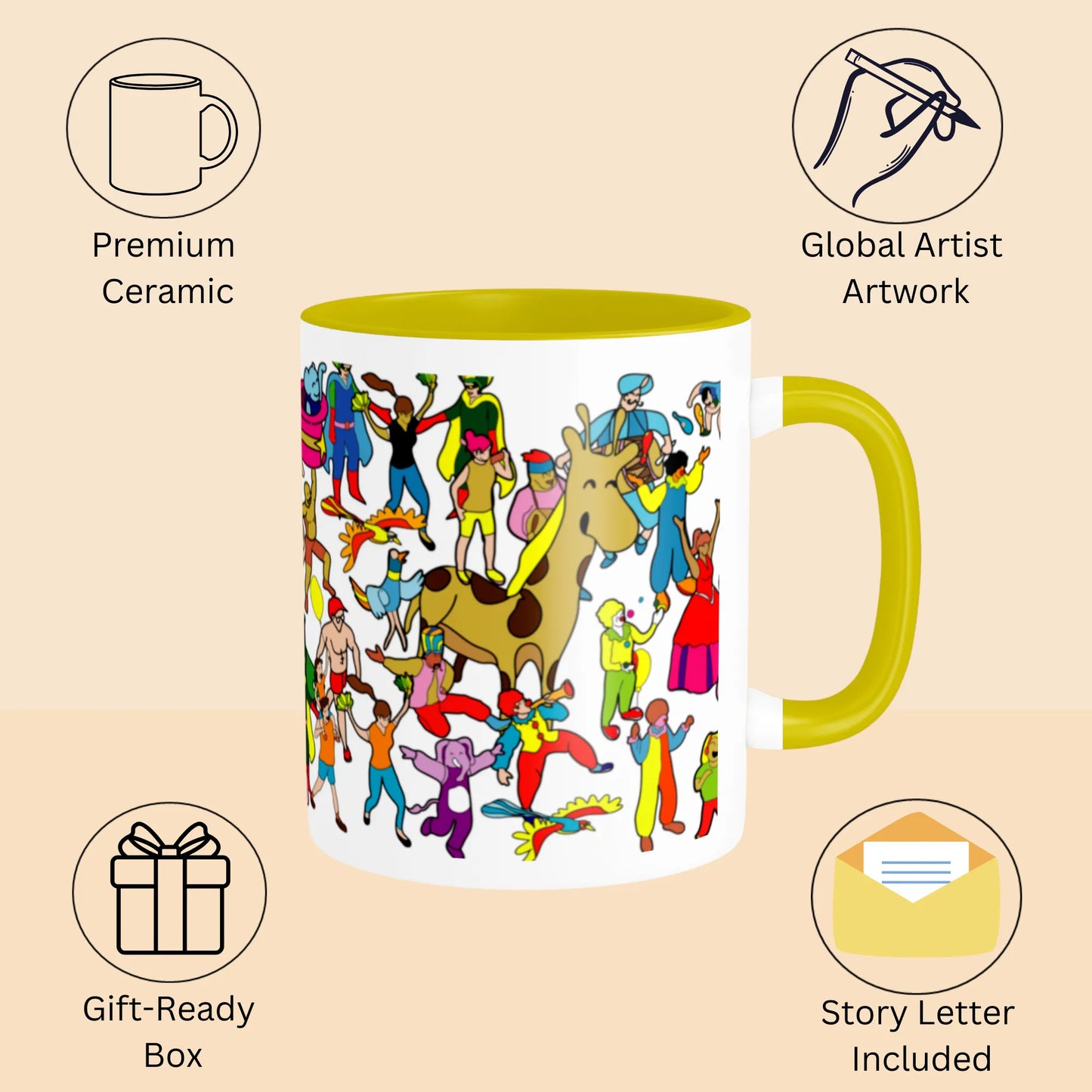 PAINTZSTORIES Celebrating Diversity Artistic Ceramic Coffee Mug with Digital Print by Global Artists | Durable Ceramic Cup for Coffee, Tea & Cold Beverages | Printed Mug for Birthday Gift | 350ml
