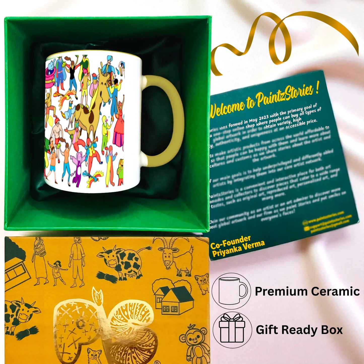 PAINTZSTORIES Celebrating Diversity Artistic Ceramic Coffee Mug with Digital Print by Global Artists | Durable Ceramic Cup for Coffee, Tea & Cold Beverages | Printed Mug for Birthday Gift | 350ml