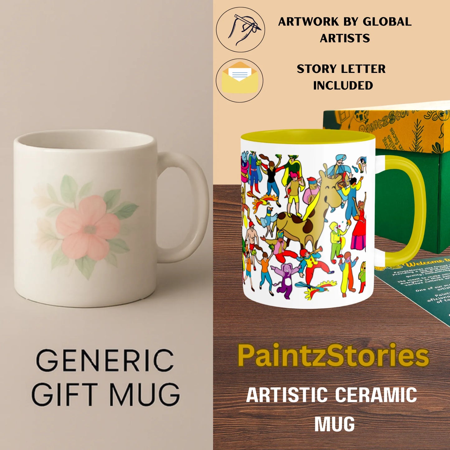 PAINTZSTORIES Celebrating Diversity Artistic Ceramic Coffee Mug with Digital Print by Global Artists | Durable Ceramic Cup for Coffee, Tea & Cold Beverages | Printed Mug for Birthday Gift | 350ml