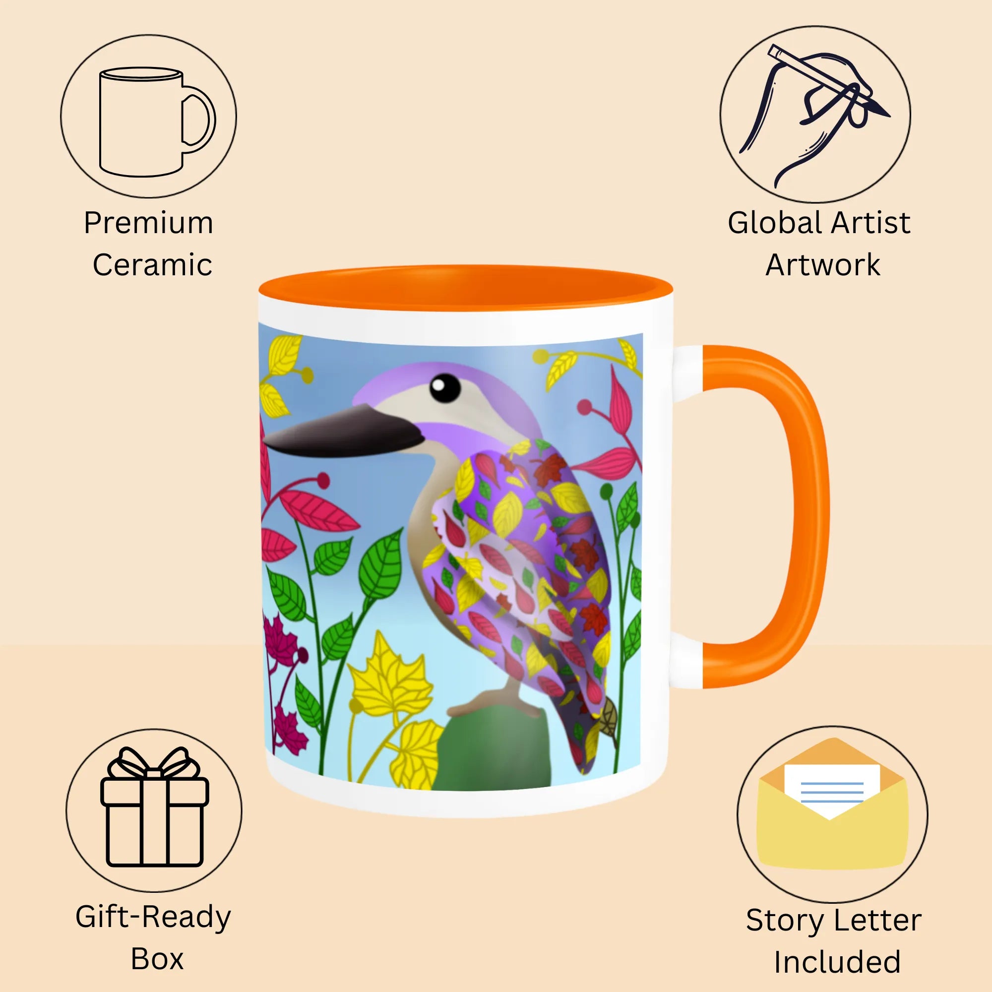 Features of Colourful Kingfisher printed mug