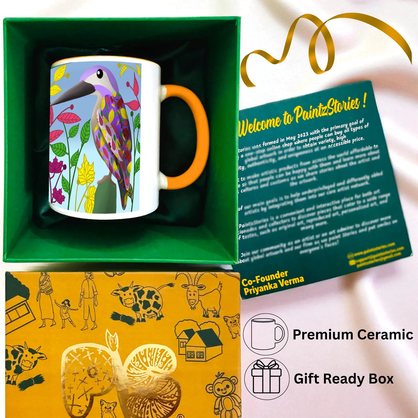 PAINTZSTORIES Colourful Kingfisher Artistic Ceramic Coffee Mug with Digital Print by Global Artists | Durable Ceramic Cup for Coffee, Tea & Cold Beverages | Printed Mug for Birthday Gift | 350ml