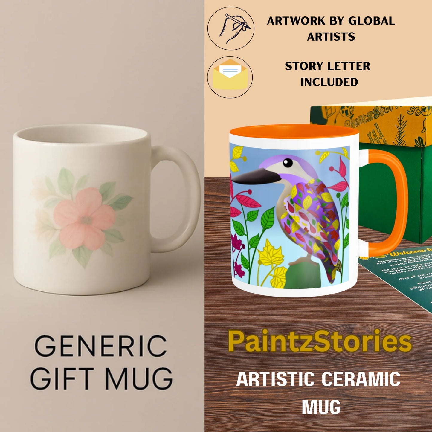 PAINTZSTORIES Colourful Kingfisher Artistic Ceramic Coffee Mug with Digital Print by Global Artists | Durable Ceramic Cup for Coffee, Tea & Cold Beverages | Printed Mug for Birthday Gift | 350ml
