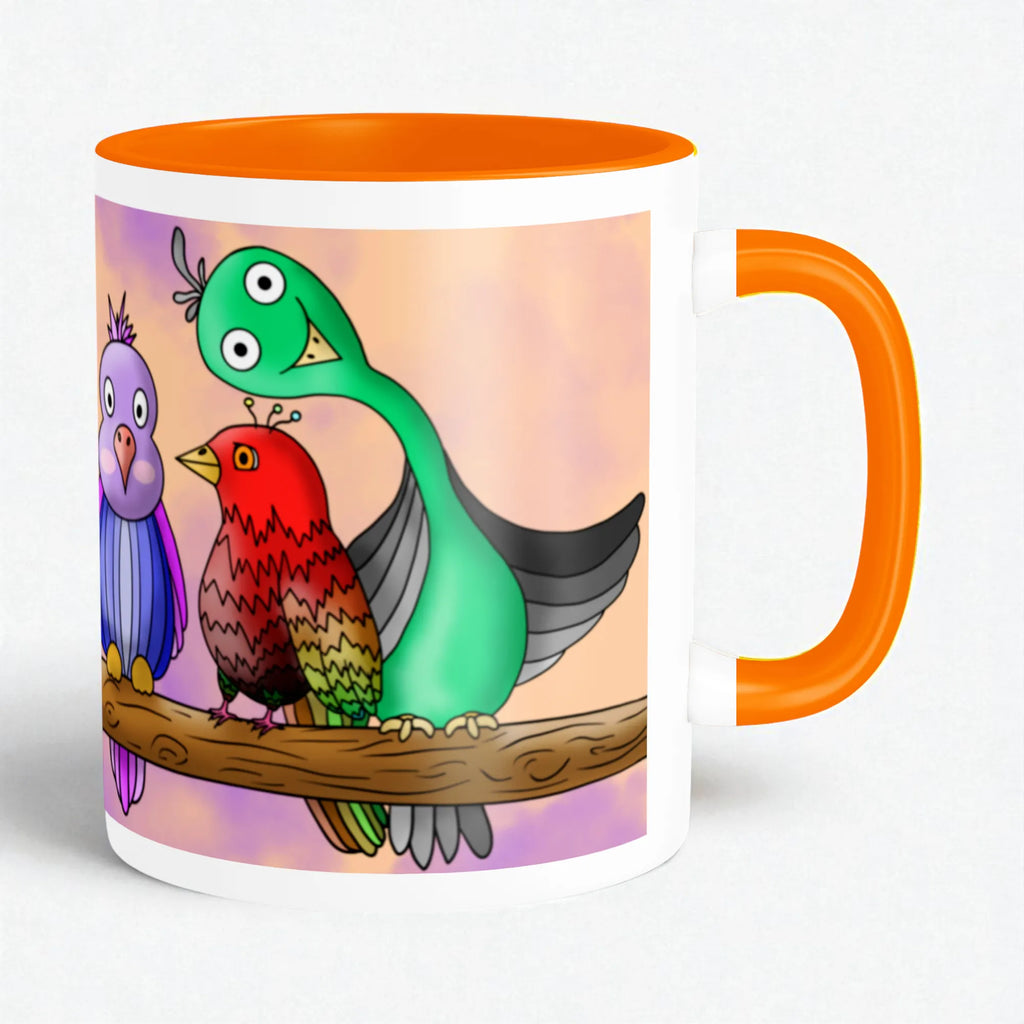 Five Colourful Birds artistic ceramic coffee mug by PaintzStories