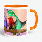 Five Colourful Birds artistic ceramic coffee mug by PaintzStories