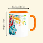Dimensions of Floral Reflections ceramic mug showing size and capacity